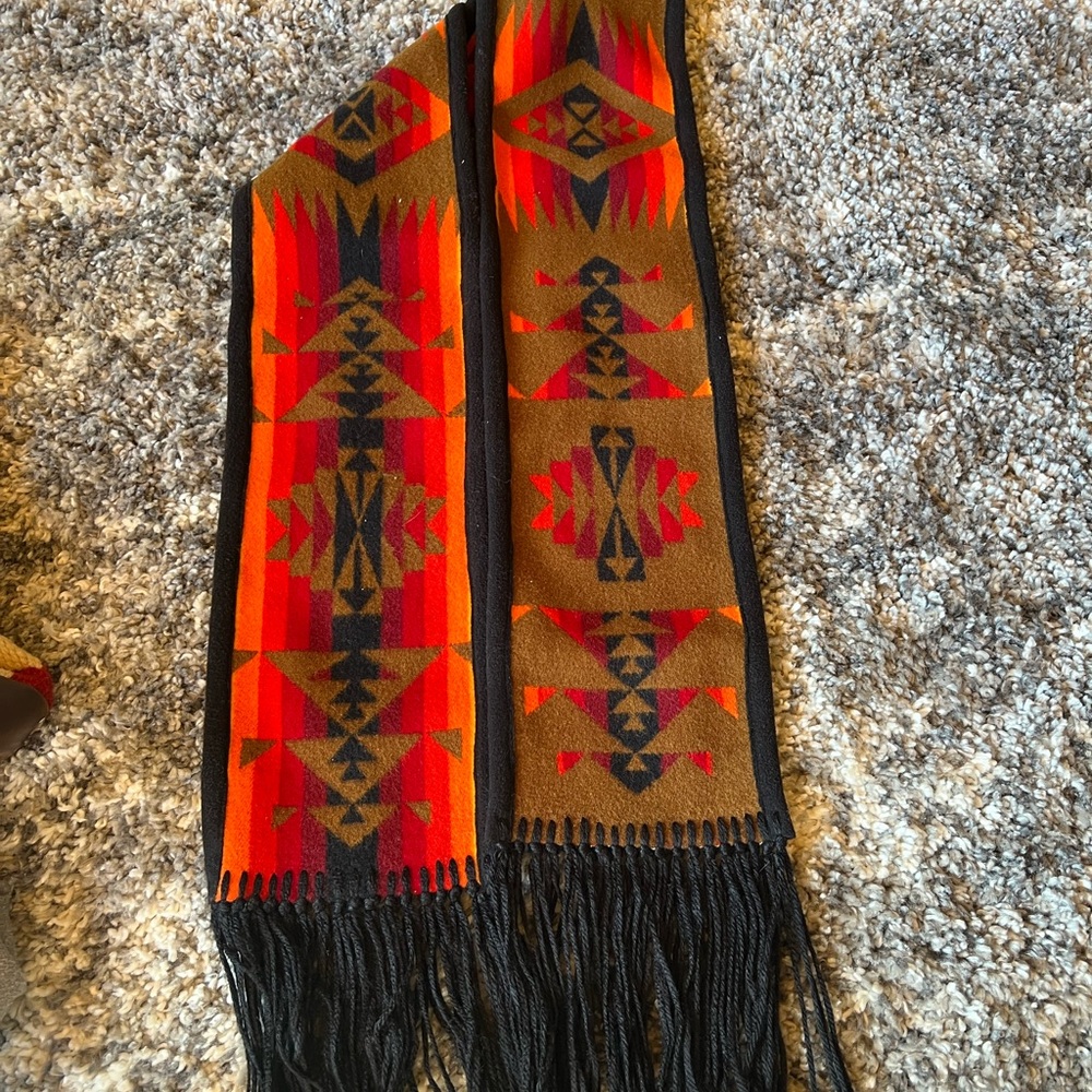 Tribal Patterned Wool Scarf with Fringe